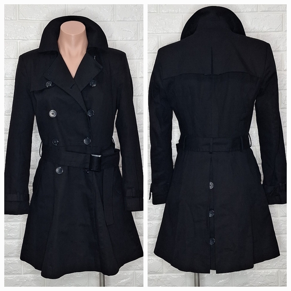 ASOS Black Double Breasted Trench Coat with Matching Belt and Button Back Detail